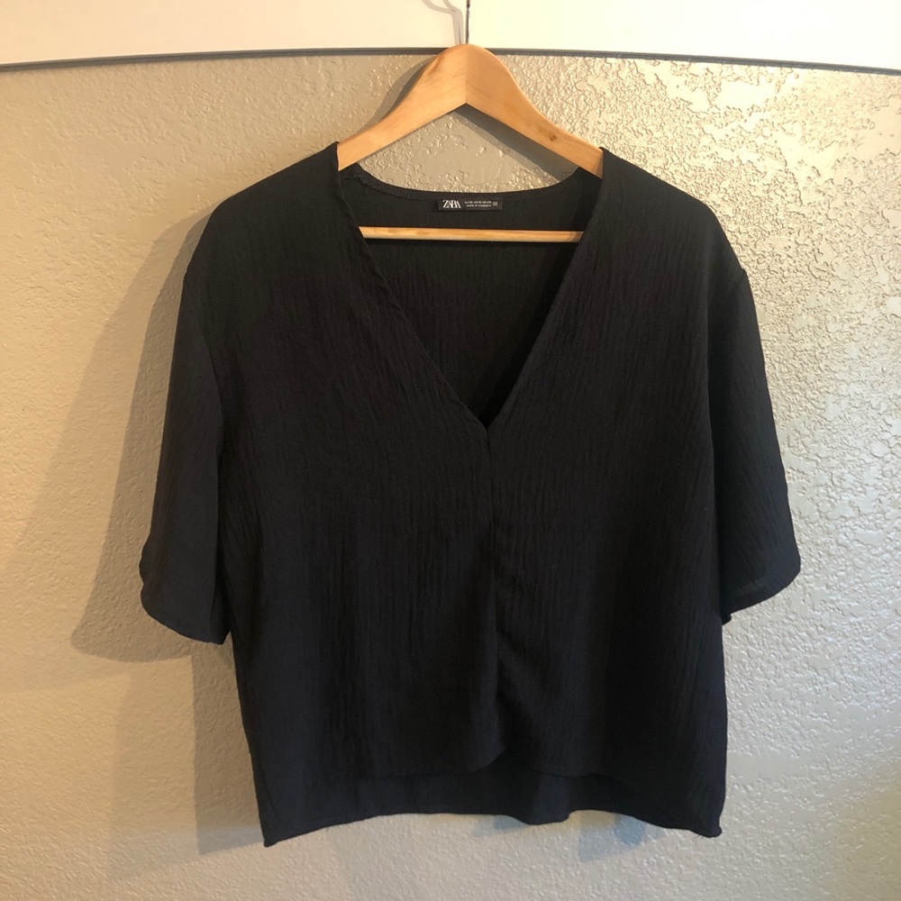 Zara boxy v neck linen blend top